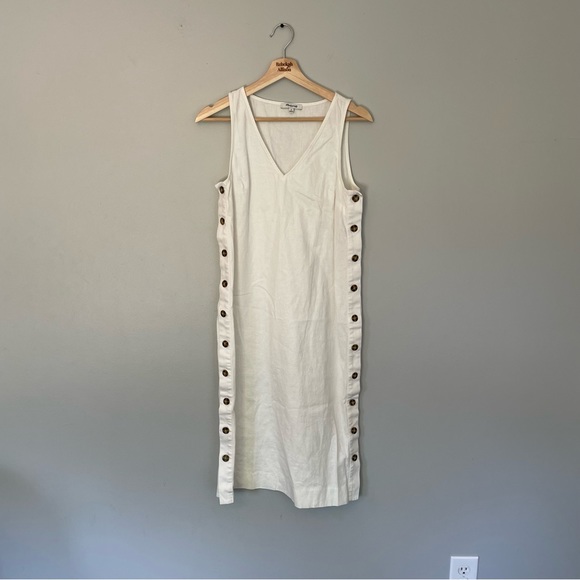Madewell Linen & Cotton Side Button Midi Dress In Lighthouse White SIZE XS - Picture 6 of 14